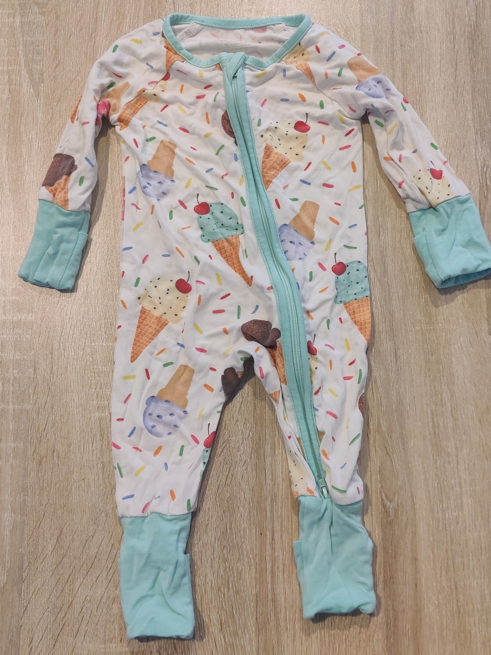 Baby Ice Cream Print One-Piece with Mint Trim - Size NB